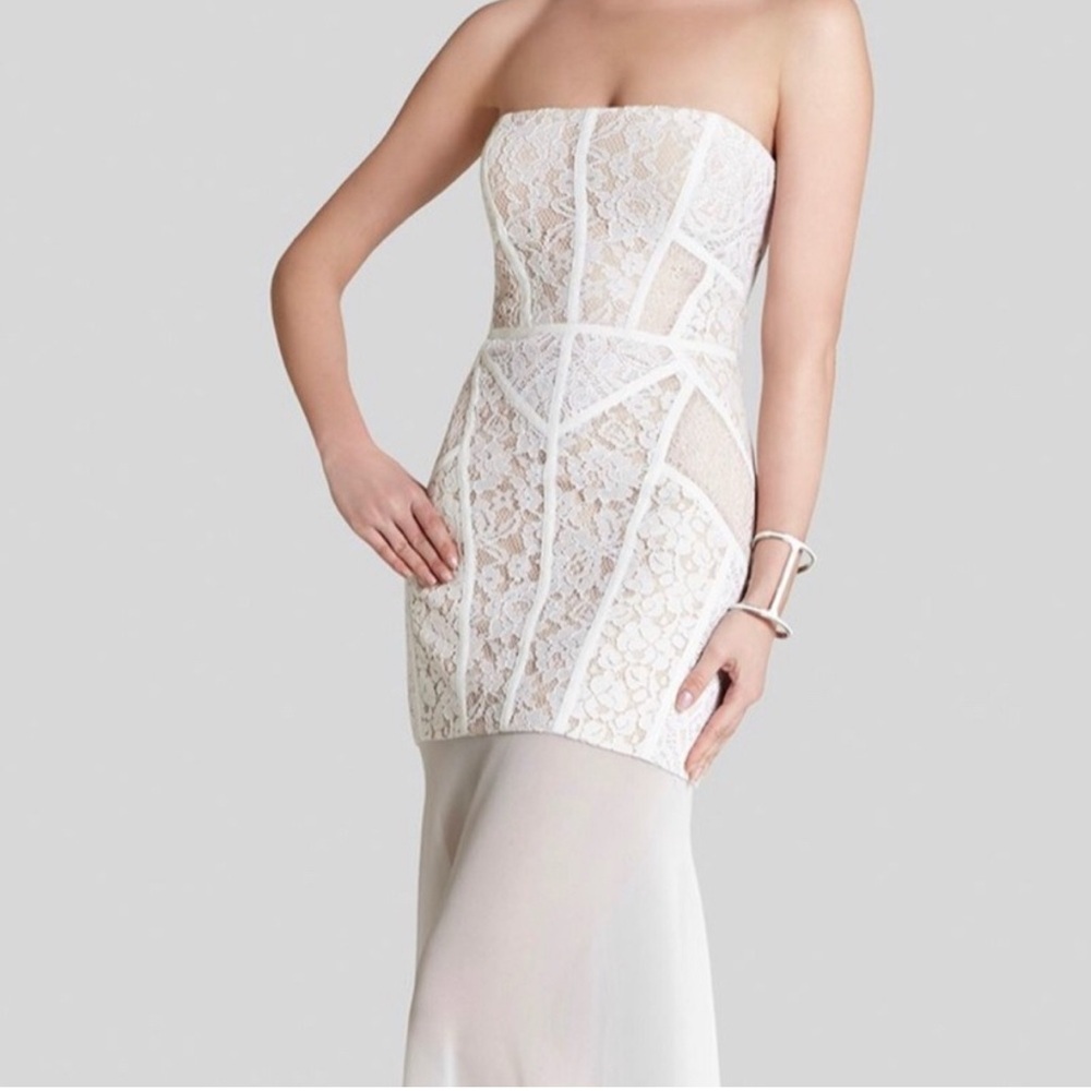 BCBG Blush and White Lace Maxi Dress